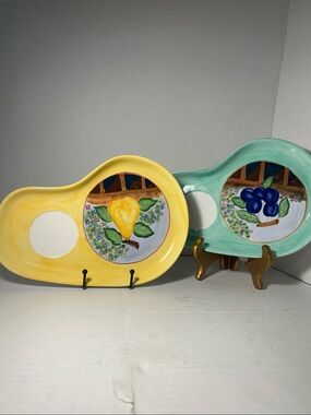 Hand-Painted Yellow Pear Ceramic Snack Plate Set of 2